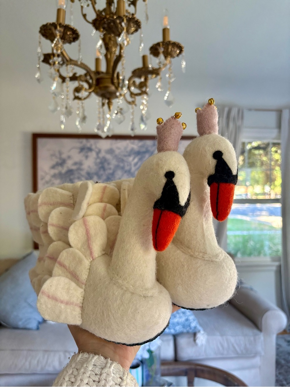 Sew Heart Felt UK- Handmade Swan Wool Slippers Size 7.5-8.5 EU size 40